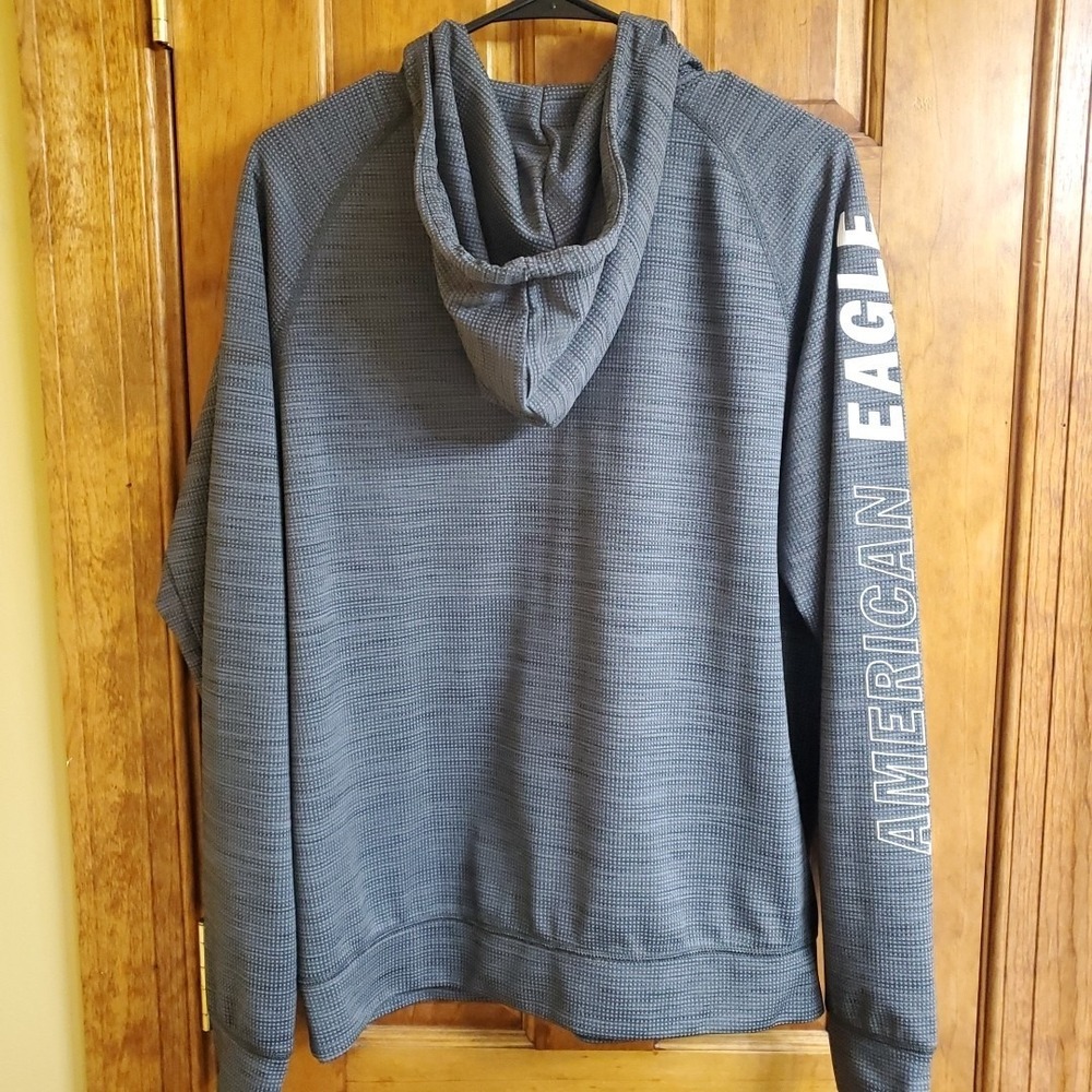 American Eagle Med Hoodie Mens Gray Flex Logo Graphic Pullover Sweatshirt Active - Picture 9 of 10